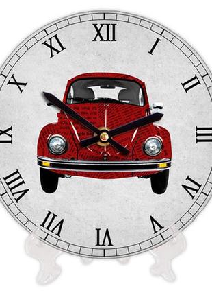 Настінний годинник круглий «автомобіль жук» дерев'яний з принтом 18 см