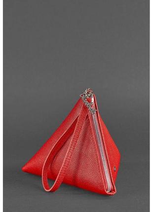 Кожаная женская сумка-косметичка пирамида красная3 фото