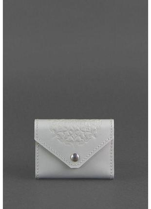 Женский кожаный кард-кейс 3.0 (гармошка) серый с мандалой