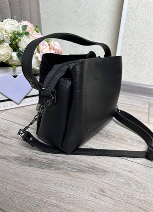 Женская стильная и качественная сумка из натуральной замши и искусственной кожи на 3 отдела черный6 фото