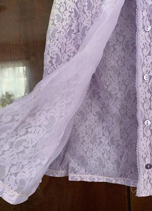 Лиловая кружевная блуза с подкладкой и воротником3 фото