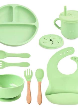 Набор детской силиконовой посуды для кормления 9в1 (цвет фисташковый y13)1 фото