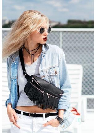 Шкіряна жіноча сумка на пояс spirit чорна