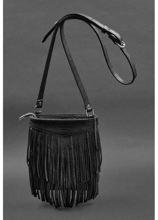 Кожаная женская сумка с бахромой мини-кроссбоди fleco черная2 фото