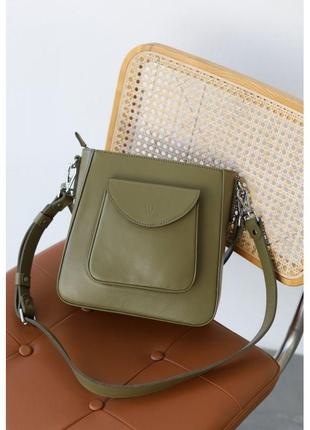 Женская кожаная сумка stella оливковая9 фото
