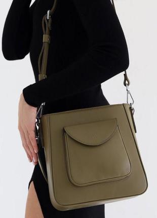 Женская кожаная сумка stella оливковая10 фото