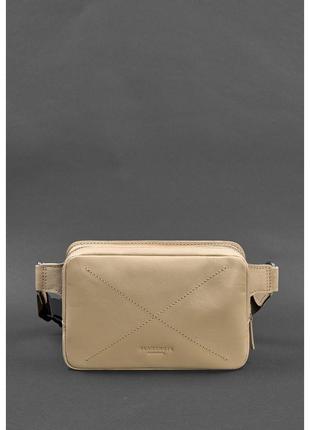 Кожаная женская поясная сумка dropbag mini светло-бежевая1 фото