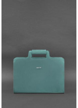 Жіноча шкіряна сумка для ноутбука та документів бірюзова