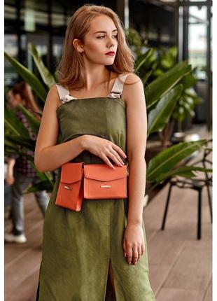 Набор женских коралловых кожаных сумок mini поясная/кроссбоди