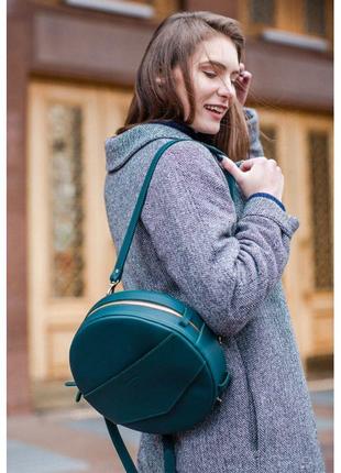Кожаная женская круглая сумка-рюкзак maxi зеленая8 фото
