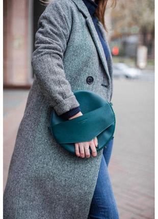 Кожаная женская круглая сумка-рюкзак maxi зеленая