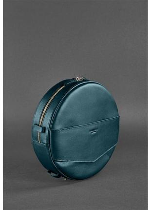 Кожаная женская круглая сумка-рюкзак maxi зеленая3 фото