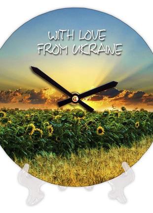 Настінний годинник круглий «соняшники» дерев'яний з принтом 18 см