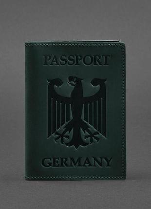 Шкіряна обкладинка для паспорта з гербом німеччини зелена crazy horse4 фото