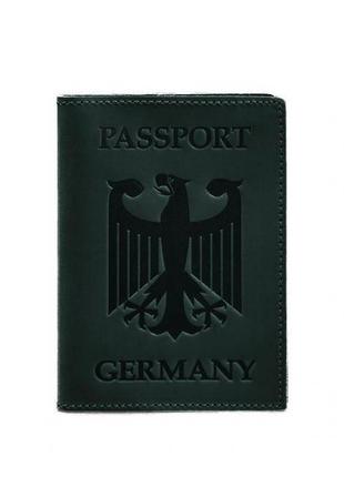 Шкіряна обкладинка для паспорта з гербом німеччини зелена crazy horse5 фото