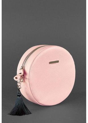 Круглая кожаная женская сумочка tablet розовая3 фото