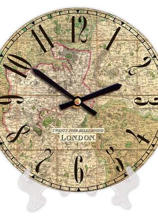 Настінний годинник круглий «london map» дерев'яний з принтом 18 см