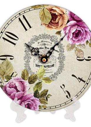 Настінний годинник круглий «квітковий» дерев'яний з принтом 18 см