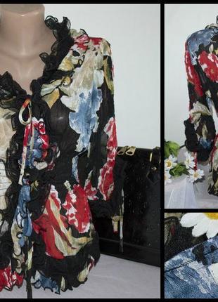 Брендовая яркая разноцветная шифоновая блуза с рюшами stacey b принт абстракция2 фото