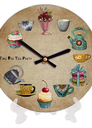 Настінний годинник круглий «кухня» дерев'яний з принтом 18 см