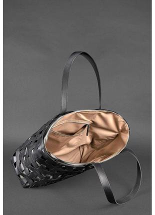 Кожаная плетеная женская сумка пазл xl черная krast6 фото
