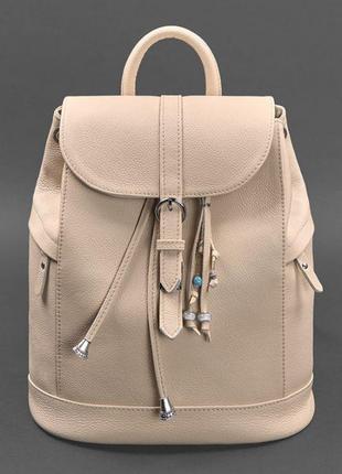 Кожаный женский рюкзак олсен светло-бежевый7 фото