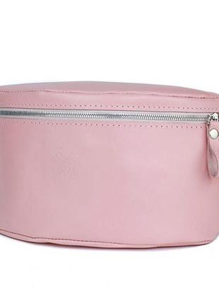 Женская кожаная поясная сумка розовая гладкая2 фото