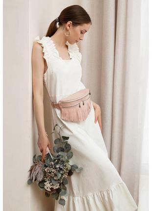 Кожаная женская сумка на пояс spirit светло-бежевая краст