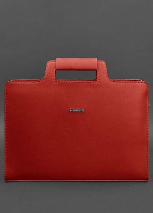 Жіноча шкіряна сумка для ноутбука та документів червона9 фото