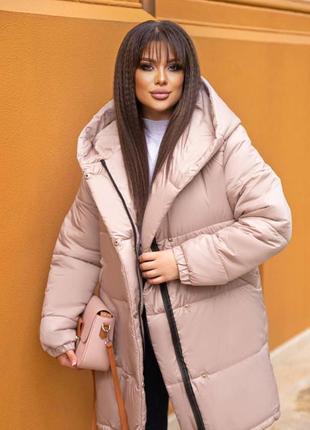 Женское зимнее стеганое пальто на молнии и кнопках размеры норма и батал 42-56