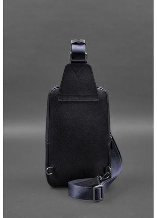 Шкіряний чоловічий рюкзак (сумка-слінг) на одне плече синій saffiano6 фото