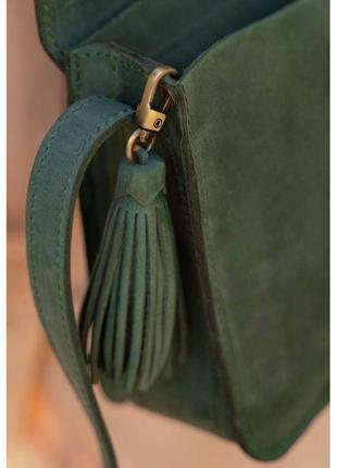 Шкіряна жіноча бохо-сумка лілу зелена crazy horse10 фото