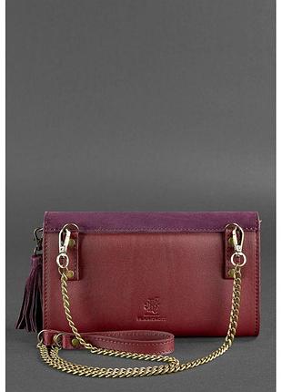 Женская кожаная сумка элис бордовая велюр краст