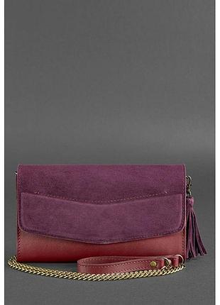 Женская кожаная сумка элис бордовая велюр краст