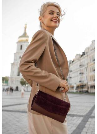 Женская кожаная сумка элис бордовая велюр краст