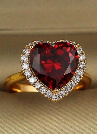 Кільце xuping jewelry серце океану з червоним каменем 1,6 см  р 17 золотисте