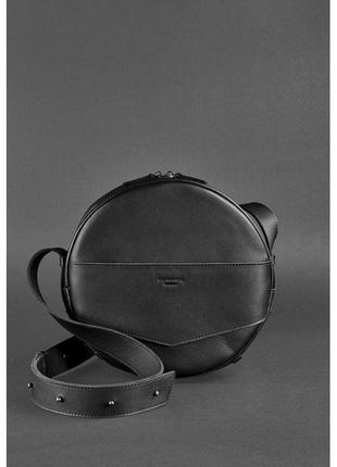 Кожаная женская круглая сумка-рюкзак maxi черная2 фото
