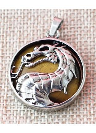 Кулон "дракон" вставка тигровый глаз , кулон на шею,кулон дракон, символ года1 фото