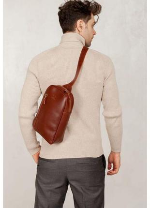Чоловіча шкіряна сумка chest bag світло-коричнева2 фото