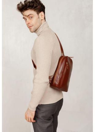 Чоловіча шкіряна сумка chest bag світло-коричнева3 фото
