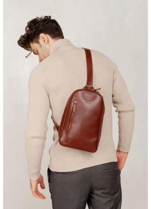 Мужская кожаная сумка chest bag светло-коричневая