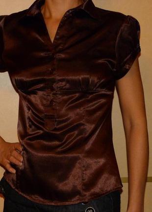 Атласная коричневая блузка1 фото