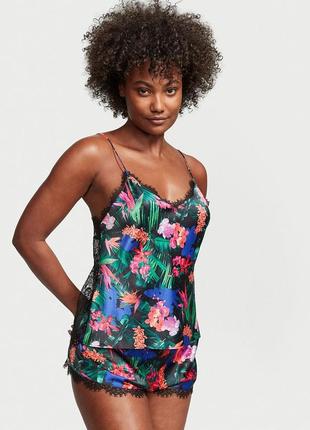 Атласный комплект для сна  victoria’s secret satin and lace cami set size	l