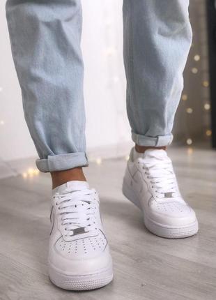 Кожаные унисекс кроссовки nike air force в белом цвете (весна-лето-осень)😍4 фото