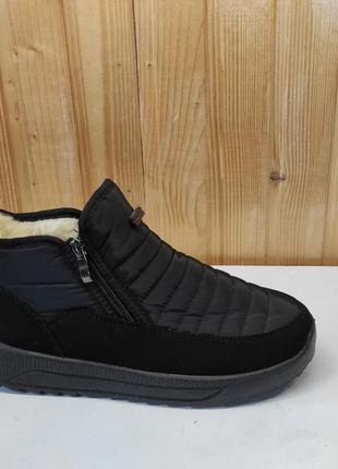 Дутики короткие черные женские зимние ботинки на двух молниях дутіки короткі чорні зимові жіночі (код: б3283)2 фото