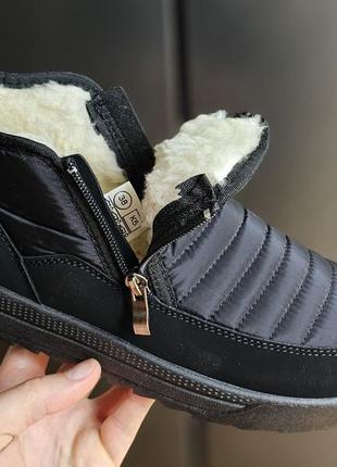 Дутики короткие черные женские зимние ботинки на двух молниях дутіки короткі чорні зимові жіночі (код: б3283)7 фото