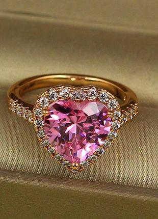 Кольцо  xuping jewelry сердце океана с розовым камнем 1,4 см р 16 золотистое1 фото