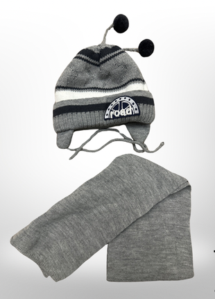 Зимний комплект 2 в 1 шапка с ушками и шарф для мальчика р. 48-522 фото