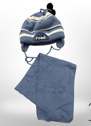 Зимний комплект 2 в 1 шапка с ушками и шарф для мальчика р. 48-524 фото