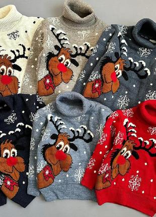Теплый новогодний свитер с оленем, свитерик детский